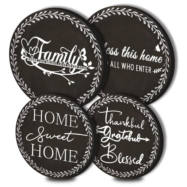 Tucocoo 4 Pieces Family Round Stove Burner Covers Set,2 Pieces 8 Inches and 2 Pieces 10 Inches,Black Gas Stove Burner Covers,Electric Stove Burner Covers,Home Sweet Home Metal Stove Burner Cover Kits