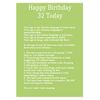 Age 32 Body Facts Birthday Card