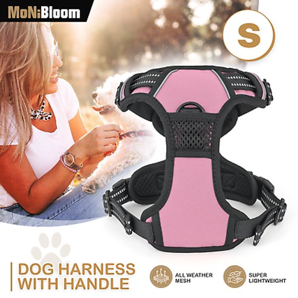 Pink Durable Reflective Pet Dog Harness w/ Handle No Pull for Confident Control