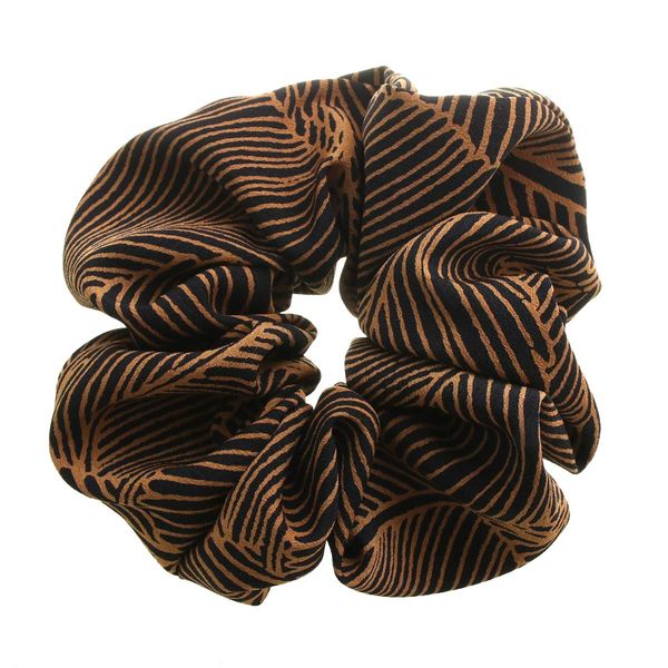 VINGTAINE HS-127 Botanical Pattern Scrunchie, Simple, Casual, Daily Use, Chiffon, Hair Accessories, brown (french toast 19-1012tcx)