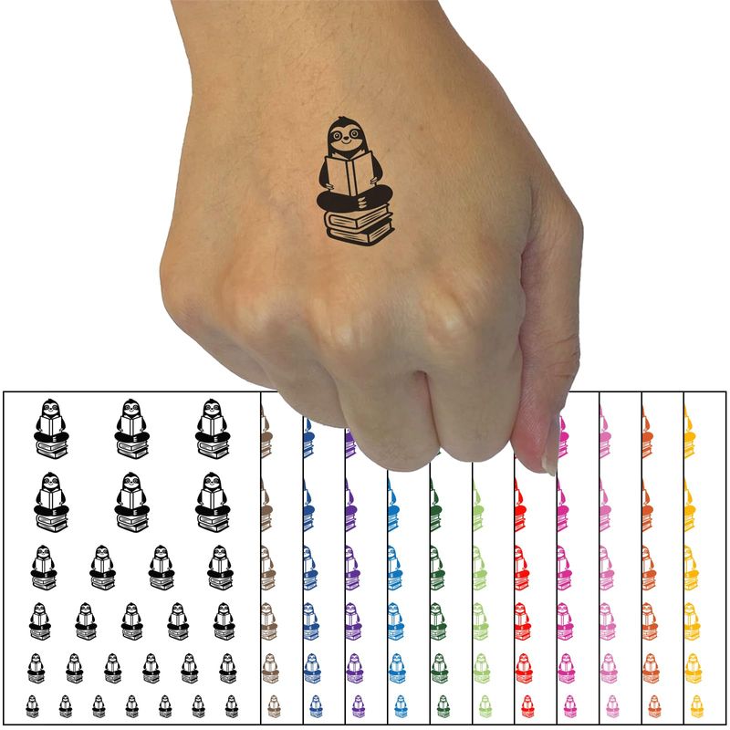 Sloth Reading on Book Stack Temporary Tattoo Water Resistant Fake Body ...