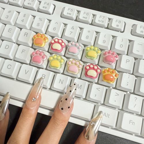 30pcs Cute 3D Keyboard Stickers for Nail-Art Typing,Resin Cat Paw Raised Keyboard Stickers,Adhesive Keycap Riser for Long Nails,Kitty Keycap Riser for Nail Art Protective(Cat Paw,30pcs)
