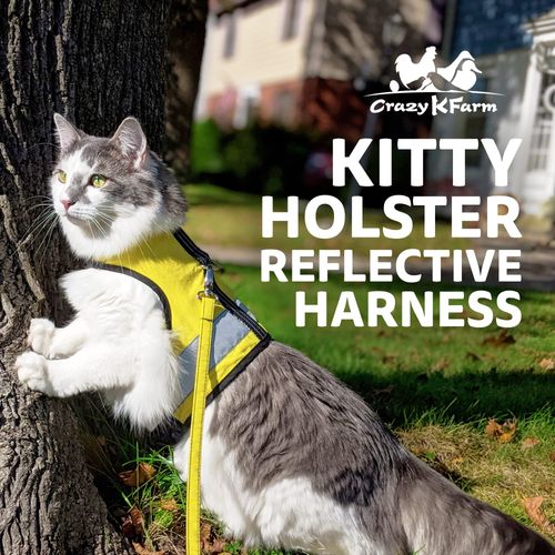 Kitty Holster Reflective Cat Harness - High-Visibility Cat Vest for Day & Night, Secure & Breathable Cotton, Ideal for Walking & Traveling, Breathable and Washable Cotton - Sunshine Yellow, XS