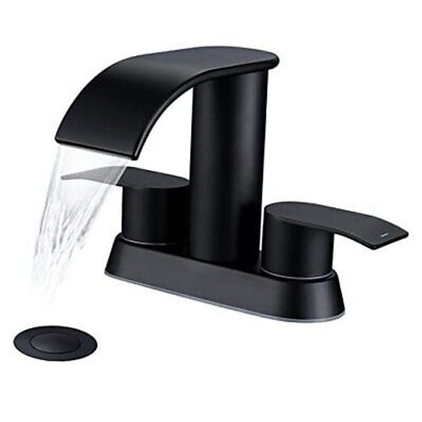 Waterfall Bathroom Sink Faucet Two Handles Bathroom Faucet with Matte Black