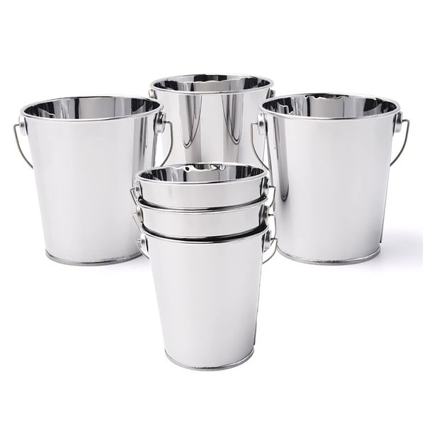 Verve Jelly Mini Serving Buckets 6Pack Chip Fry Bucket Pots Stainless Steel Icing Bucket Food Presentation Basket Small Metal Storage Bucket for French Fries Chips Onion Rings Ice