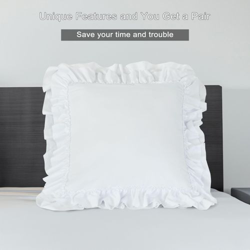 HIG Boho Ruffled Euro Shams 26"X26" Set of 2 Covers, Decorative Farmhouse Euro Pillow Covers for Home Decor, Romantic Victorian White European Throw Pillow Covers with Envelope Closure (Emory)