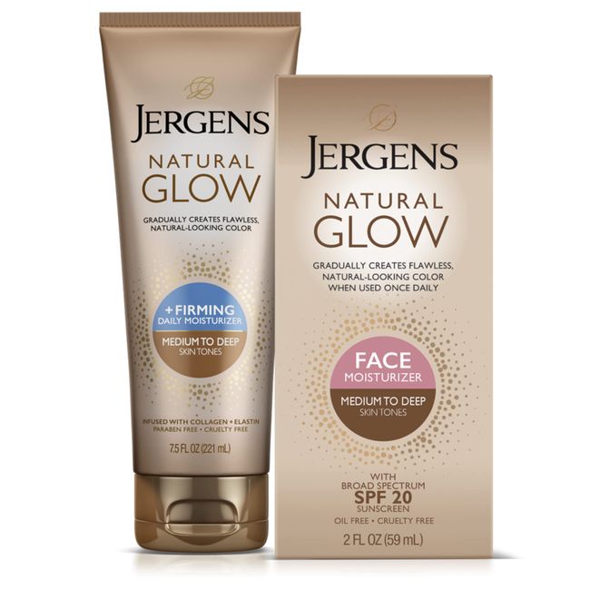 Jergens Natural Glow Gradual Glow, Daily Moisturizer +Firming and Face Moisturizer with SPF 20, Medium to Tan