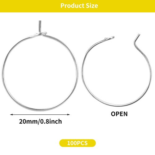 Prasacco 100 Pieces Earring Hoops for Jewelry Making, Ear Wine Glass Hypoallergenic Stainless Steel Hoop Earring Pin DIY Earring Wires Findings for Women Hoop Earrings Making (20mm)