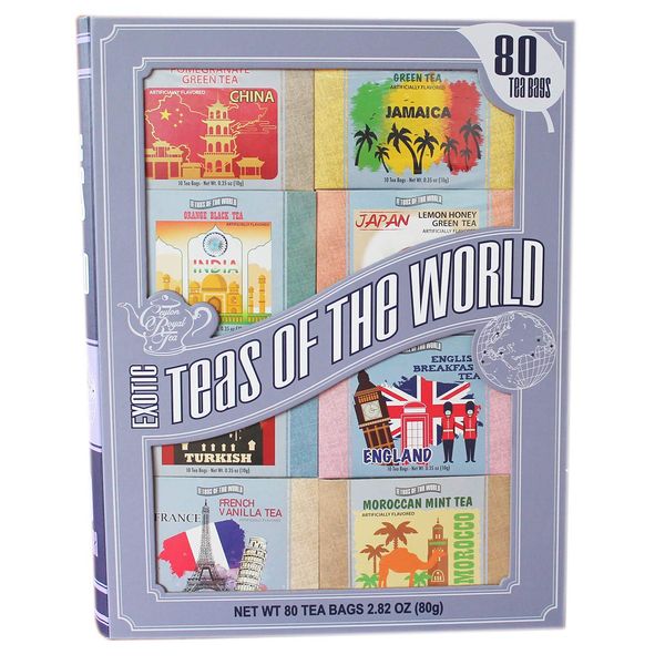 Exotic Teas of The World Gift Set, 80 Tea Bags, 8 Different Flavors