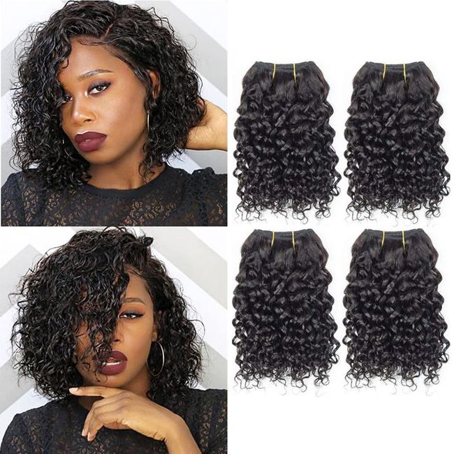 12A Curly Bundles Human Hair 4 Short Bundles 8 8 8 8 Inch 100% Unprocessed Brazilian Virgin Hair Extensions for Black Women Natural Color