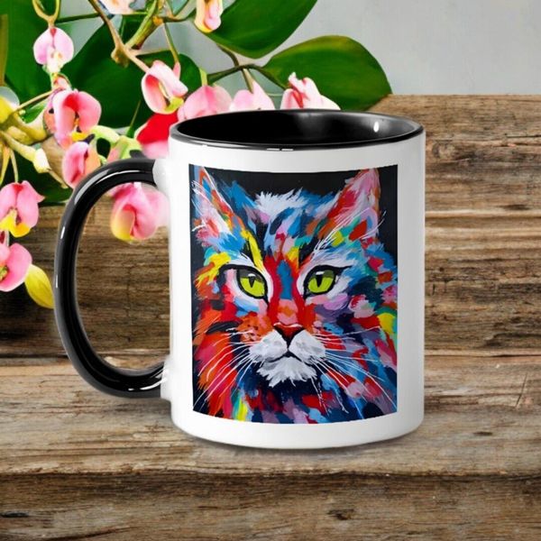 Maine Coon Cat Ceramic Coffee Mug Feline Animal Art Drinkware Colorful