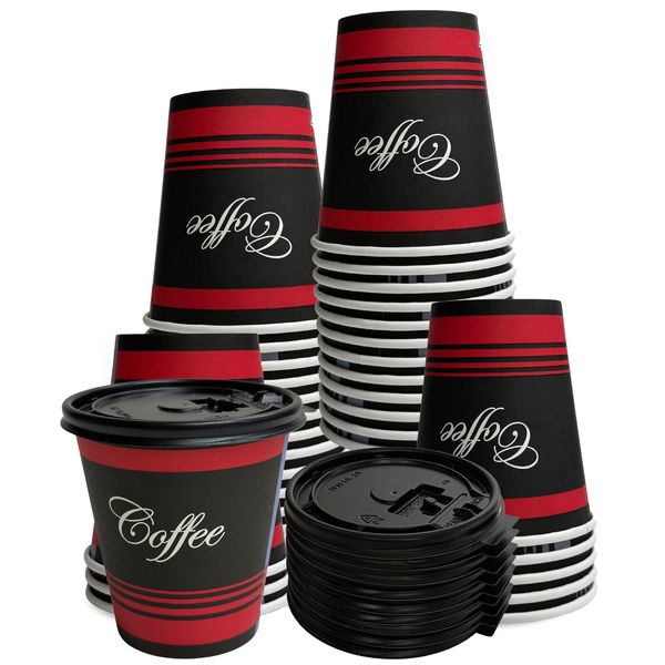 12oz Design Coffee Cups and Black Flat Lids Hot Cold Drinks Disposable 400pcs