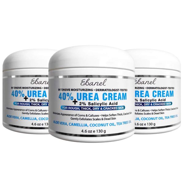 Urea Cream 40% Plus Salicylic Acid, 3-Pack, Callus Remover Hand Cream Foot Cream For Dry Cracked Feet, Hands, Heels, Elbows, Nails, Knees, Intensive Moisturizes & Softens Skin, Exfoliates Dead Skin