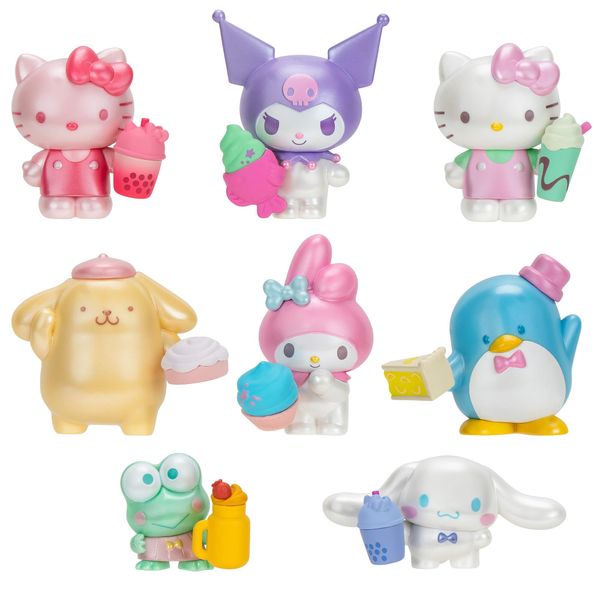 Hello Kitty Sweet Snacks 8-Pack with Mix and Match Sweet Accessories - 2” Figures - Hello Kitty, My Melody, Kuromi, Cinnamoroll, Pompompurin, Keroppi, and Tuxedosam - Officially Licensed