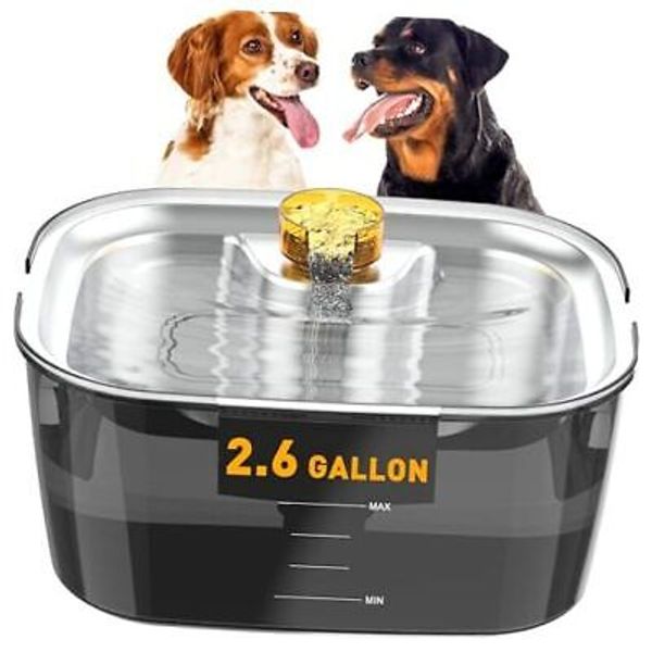 Dog Water Fountain for Large Dogs,  2.6 Gallons Pet Water 2.6gallon w/ 4filters