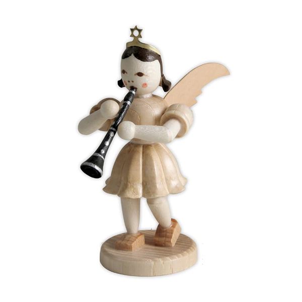 Blank Kunsthandwerk Angel Short Skirt with Clarinet, Natural - 6,6 cm/2.6 inch