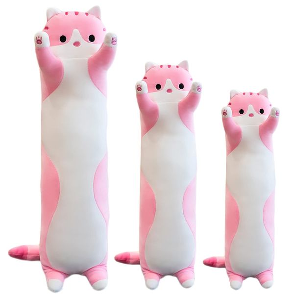 Giant Cat Pillow Plush Cartoon Kitty Sleeping Hugging Pillow, Cuddly Soft Long Kitten Body Pillow Doll Cat Cushion Toy for Kids Girlfriend (Pink, 90cm/35.4inch)