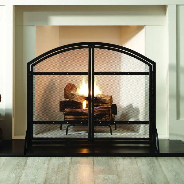 Pleasant Hearth Fireplace Screen 39"L x 12"W x 31"H Steel Mesh Black w/ Doors