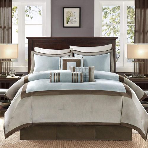 Oakestry 7-Piece Cozy Bedding Comforter Sets All Season Soft Cozy Down Alternative with Shams and Decorative Pillows, Queen(90"x90"), Genevieve, Blue