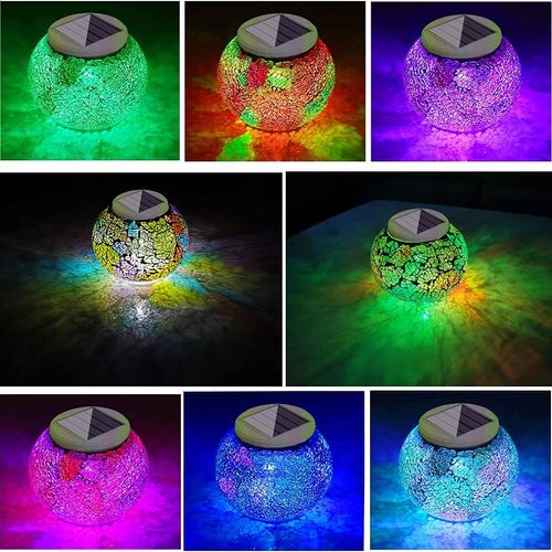 Aukora Color Changing Solar Powered Glass Ball Garden Lights, Solar Table Lights Waterproof Solar Led Night Light for Garden Patio Party Yard Outdoor/Indoor Decora Ideal Gift(Multi-Colored Glass)