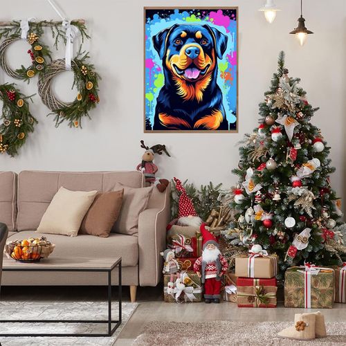 EATUKYIC Cute Rottweiler Puppy Diamond Art for Adults, 5D Round Rhinestones Diamond Painting for Adult Embroidery Art Kit, for Home Wall Decor Bedroom Decor or Gifts 12x16inch