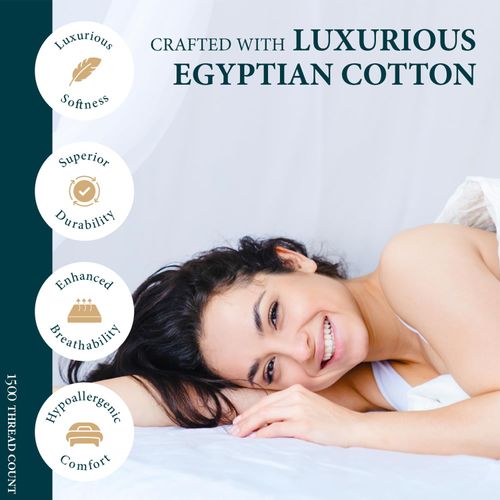 Ashton Sheets 100% Egyptian Cotton Pillow Cases Standard/Queen Size Set of 2 - Luxury 1500 Thread Count Sateen White Pillow Cases, Silky Soft Cotton Pillowcases Fits Standard & Queen Size Pillows