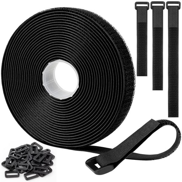 Velcro Fastening Band, Length 2.2 ft (6 m) x Width 0.8 inches (2 cm), Includes 30 Buckles, Fastening Belt, Velcro, Heat Resistant, Freely Cut, Repeatedly, Luggage Packaging, Storage Tape, DIY, Commercial Use, Home Use, Industrial (6.6 x 2.4 ft (2 x 6 m)