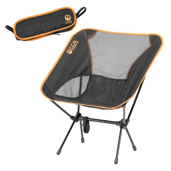 GG N Outdoor Chair, Low Chair, Camping, Folding Chair, Outdoor Chair, Compact, Lightweight, Black, Orange