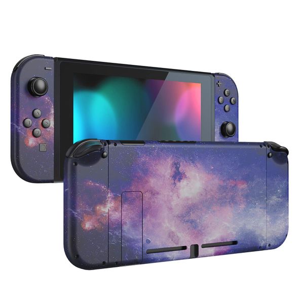eXtremeRate Hülle Case für Nintendo Switch Joycon/Konsole, Joy Con Abdeckung & Tasten & Console Rückgehäuse & Kickstand, DIY-Ersatz Shell für Nintendo Switch-Nubula Galaxy
