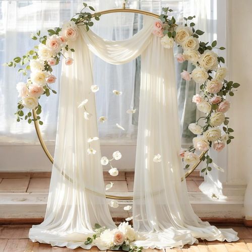 MDS Pack of 1 Panel (30" Width x 75ft Long) Wedding Arch Draping Fabric Sheer Chiffon Arbor Canopy Drapery for Wedding Ceremony Reception Decoration Party Ceiling Backdrop Curtain Swag - Ivory