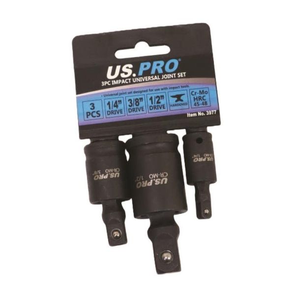 US PRO Tools 3pc Impact Universal Wobble Joint Set 1/4", 3/8",1/2" Drives 3977