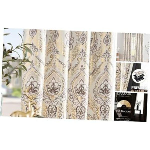 100% Blackout Curtains 96 52"W x 96"L (Pack of 2) A1 | Gold Foil 100% Blackout