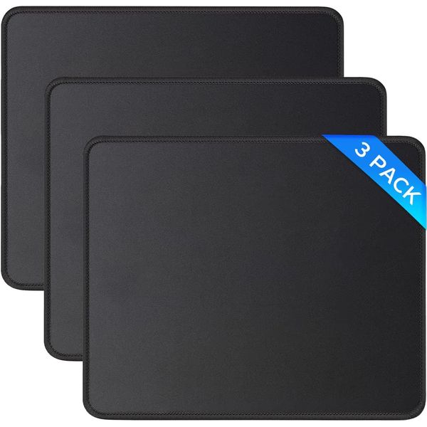 JIKIOU Mouse Mat, 3 Pack Stitched Edges Gaming Mouse Pad Mat Smooth Comfortable Touch Textured Surface with Non-Slip Rubber Base