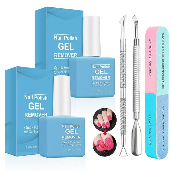 INBOLM Gel Nail Polish Remover 2pack With Nail File,Cuticle Pusher And Nail Polish Scraper Quick Gentle,Safe Effective Gel Polish Remover Kit