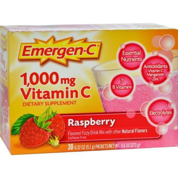 EmergenC Raspberry 1000mg Vitamin C Daily Immune Support. 30 packets