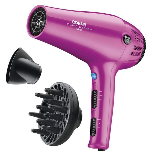 Hair Dryer with Retractable Cord 1875W Cord-Keeper Blow DryerPink