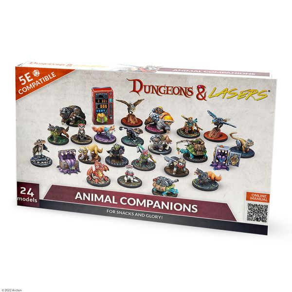 Dungeons & Lasers Animal Companions DND Miniatures Set - 24 Figurines with Scenic Bases - 5E Compatible for Tabletop RPG Games - 28MM Unpainted and Unassembled - for Ages 14 Years +