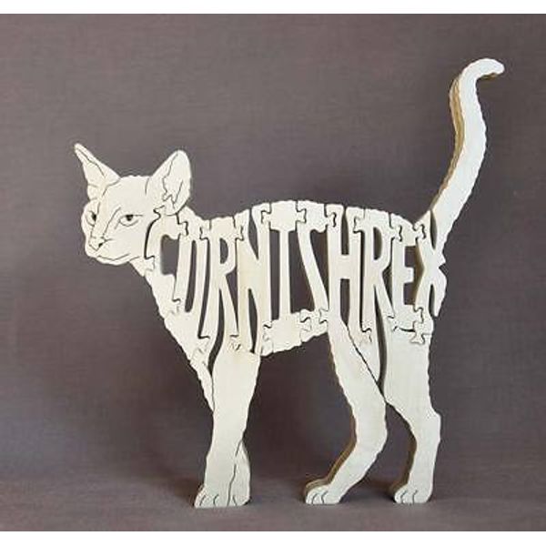 Cornish  Rex Cat Wooden Puzzle Amish  Scroll Saw Toy  Figurine Decor Kitten