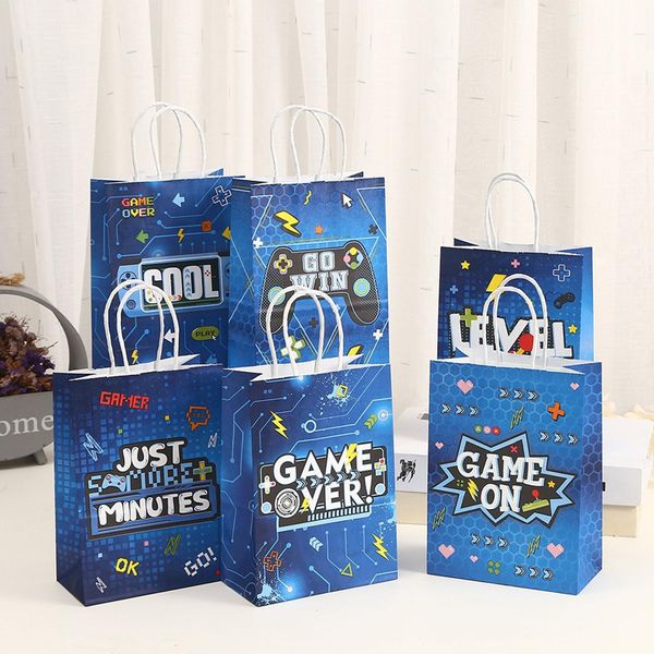 12pcs Video Game Party gift bags Game Party decorated blue paper candy Treat candy bags Gift bags for kids Boy's birthday party supplies