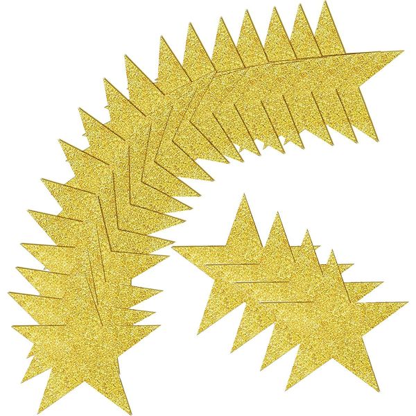 100 Pieces Cut Out Paper Stars, BetterJonny 6 Inch Golden 5 Star Paper Glitter Star Cutout Cutouts Glitter Stars on Glitter Waste Paper Twinkling Stars Used for Bulletin Board Decor Classroom Wall Party Decoration