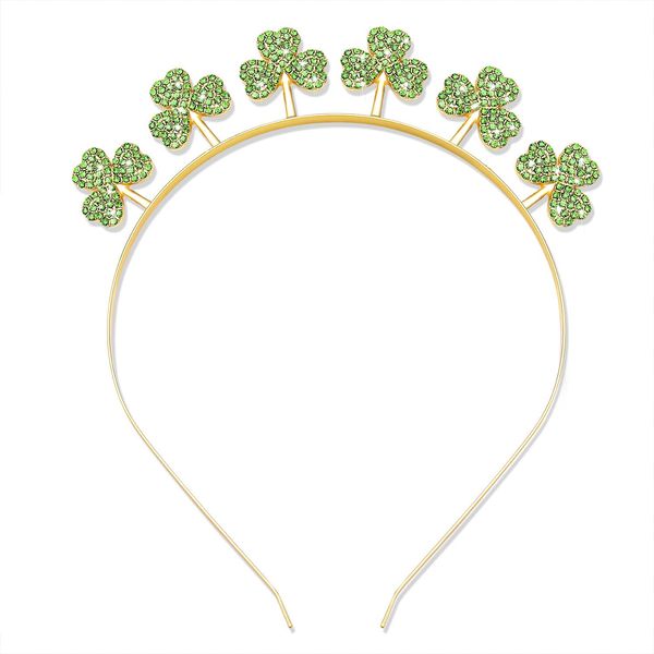 ZITULRY St Patrick's Day Headband Rhinestone Shamrock Hairband Funny Irish Green Lucky Clover Hair Accessories for Women Girls (Shamrock Hairband alloy)