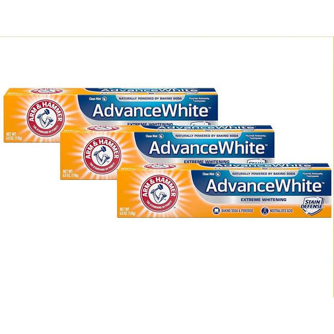 ARM & HAMMER Advance White Extreme Whitening with Stain Defense Toothpaste, 6 oz (Pack of 3)