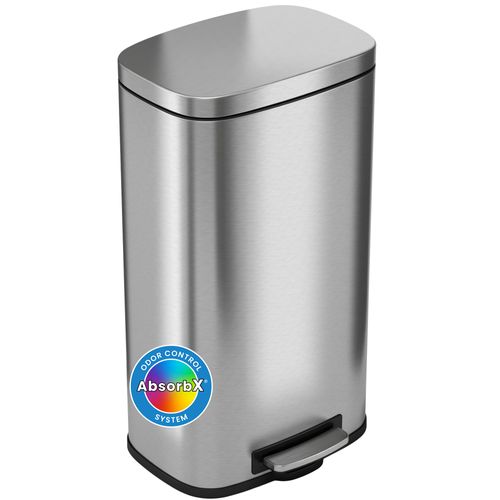 iTouchless SoftStep 8 Gallon Stainless Steel with Deodorizer Filter System & Inner Bucket, 30 Liter Foot Pedal Garbage Bin for Office and Kitchen, Rectangular 8 Gal Step