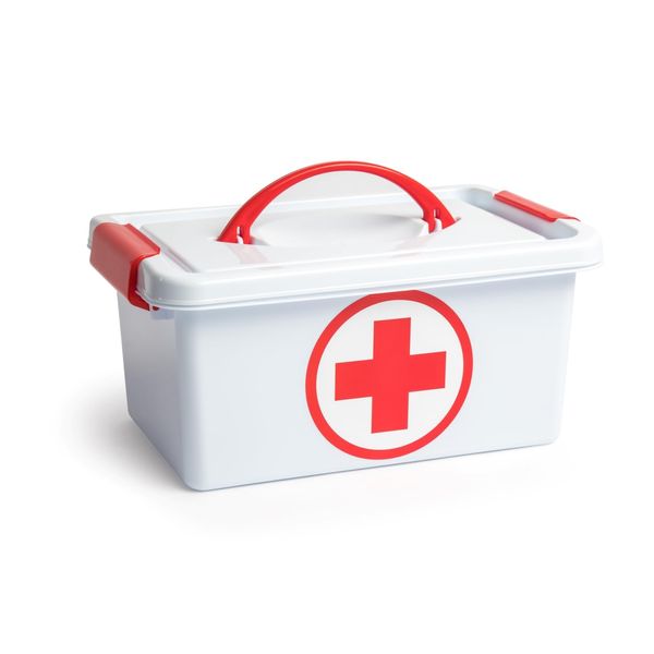 PLASTICFORTE 4L Medicine Box, 4L First Aid Case, Plastic Medicine Case, White/Red, Moyen, Spanish