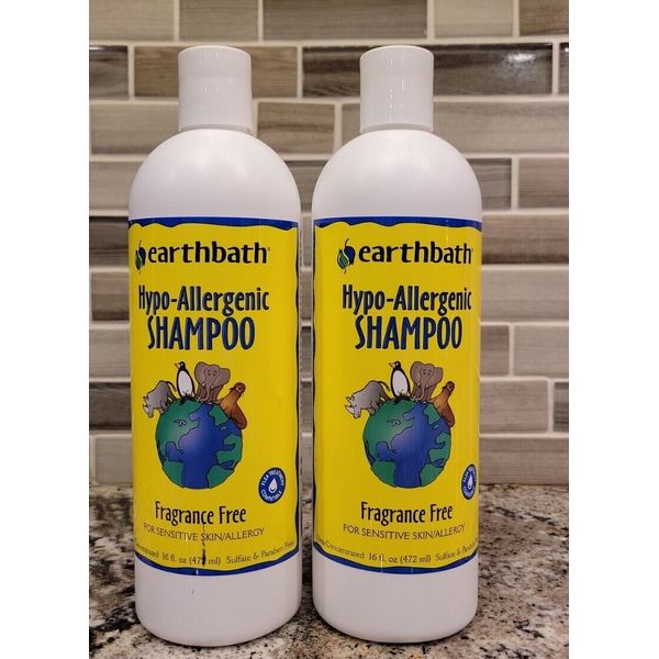 Hypoallergenic Tearless Pet Shampoo by EARTHBATH, 16 oz 2 pack Sealed