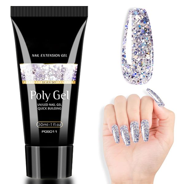 Probuk Poly Nägel Gel, 30ml Glitzer Poly Starter Gel, Nail Extension Gel, Nagelverlängerung Gel, UV LED Nagellack Gel, Builder Gel für Nägel, Geschenke für Frauen, Anfänger, Profis DIY Salon (#12)