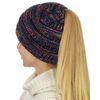 C.C BeanieTail Soft Stretch Cable Knit Messy High Bun Ponytail Beanie Hat, Black/Multi