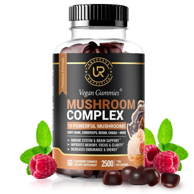 Mushroom Extract Complex Gummies Lions Mane Chaga Reishi Focus Memory Immunity