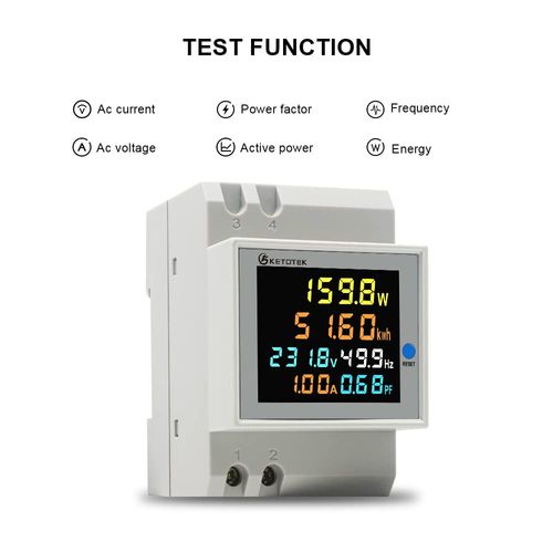 KETOTEK Electricity Meter, DIN Rail, 1 Phase, Digital Single-Phase Energy Meter, DIN Rail, AC40-300 V, 100 A, AC Meter KWh Meter, Ammeter, Voltmeter Type CT