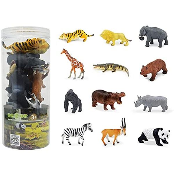 RECUR 12PCS Assorted Wild Animals PLAYSET, Ages 3+